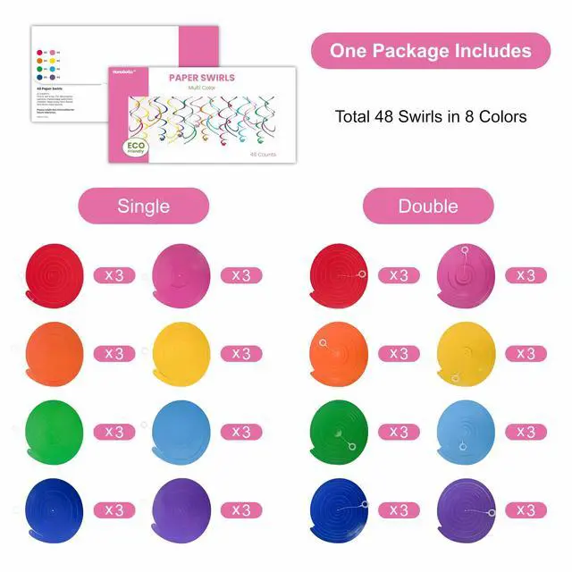 Alt view image 5 of 7 - 48Piece Multi-Color Paper Swirl Decorations Hanging Party Swirls for Birthday, Baby Shower, Wedding & Celebration Decor