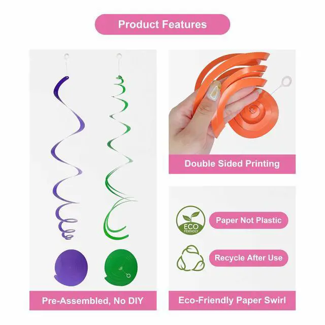 Alt view image 6 of 7 - 48Piece Multi-Color Paper Swirl Decorations Hanging Party Swirls for Birthday, Baby Shower, Wedding & Celebration Decor