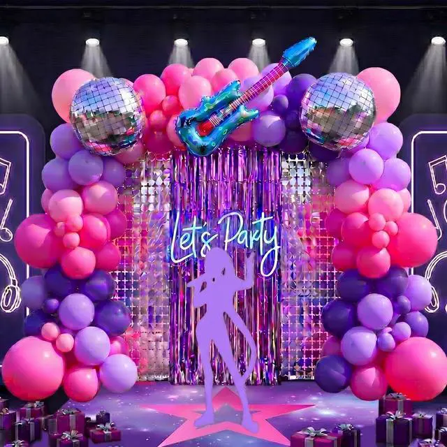 Main image of 157 Pcs Music Decorations Pink Purple Blue Balloon Arch Kit Disco Ball Balloons for Music Star Dancing Backdrop Disco Prom Fan Gatherings Birthday Party Decorations