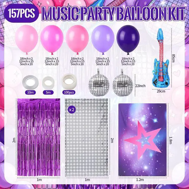 Alt view image 2 of 6 - 157 Pcs Music Decorations Pink Purple Blue Balloon Arch Kit Disco Ball Balloons for Music Star Dancing Backdrop Disco Prom Fan Gatherings Birthday Party Decorations