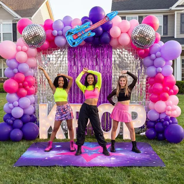 Alt view image 3 of 6 - 157 Pcs Music Decorations Pink Purple Blue Balloon Arch Kit Disco Ball Balloons for Music Star Dancing Backdrop Disco Prom Fan Gatherings Birthday Party Decorations