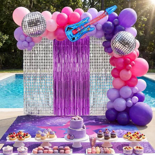 Alt view image 4 of 6 - 157 Pcs Music Decorations Pink Purple Blue Balloon Arch Kit Disco Ball Balloons for Music Star Dancing Backdrop Disco Prom Fan Gatherings Birthday Party Decorations