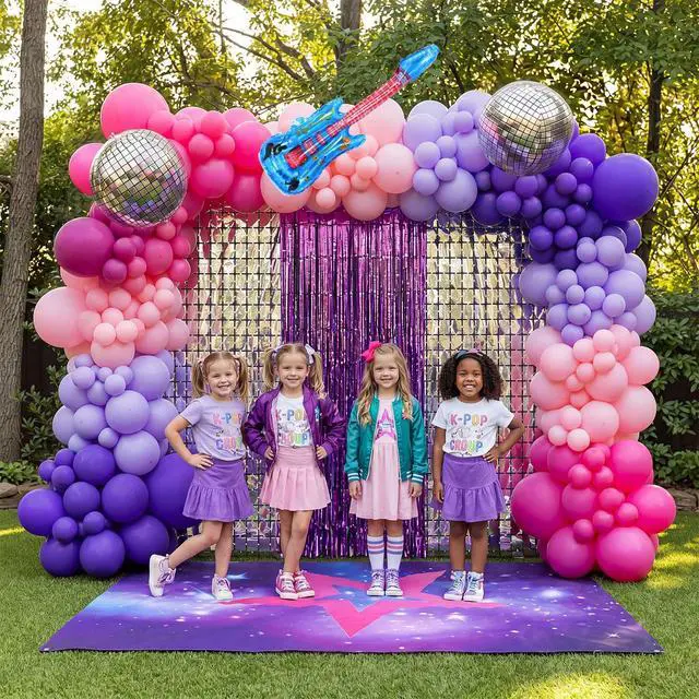 Alt view image 6 of 6 - 157 Pcs Music Decorations Pink Purple Blue Balloon Arch Kit Disco Ball Balloons for Music Star Dancing Backdrop Disco Prom Fan Gatherings Birthday Party Decorations