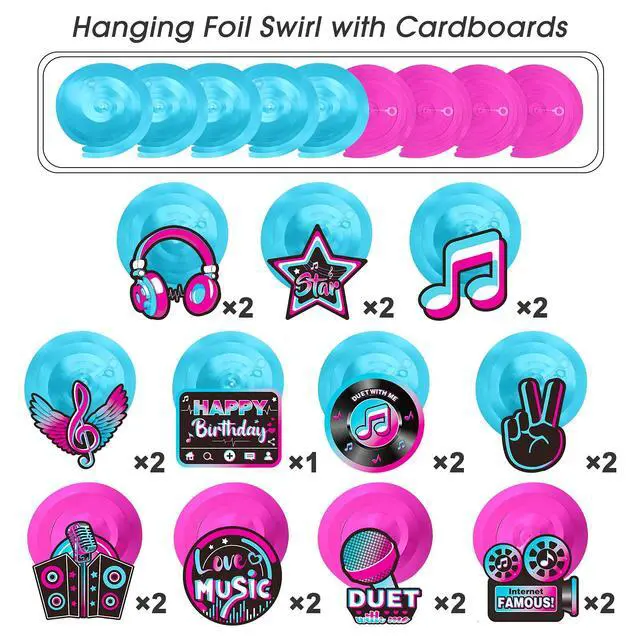 Alt view image 4 of 6 - 30 Pieces Music Party Decoration Music Short Video Party Hanging Swirls Decor for Boys Girls Adults Karaoke Birthday Dj Short Video Social Media Theme Baby Shower Supplies