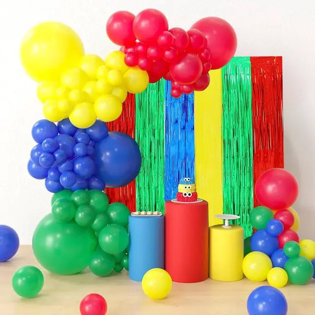 Alt view image 4 of 5 - 3Pcs Red Green Blue Yellow Streamer Backdrop Foil Fringe Tinsel Curtains Backdrops for Super Bros Birthday Video Game Baby Shower Decorations Party Supplies (3.28 ft x 6.56 ft)