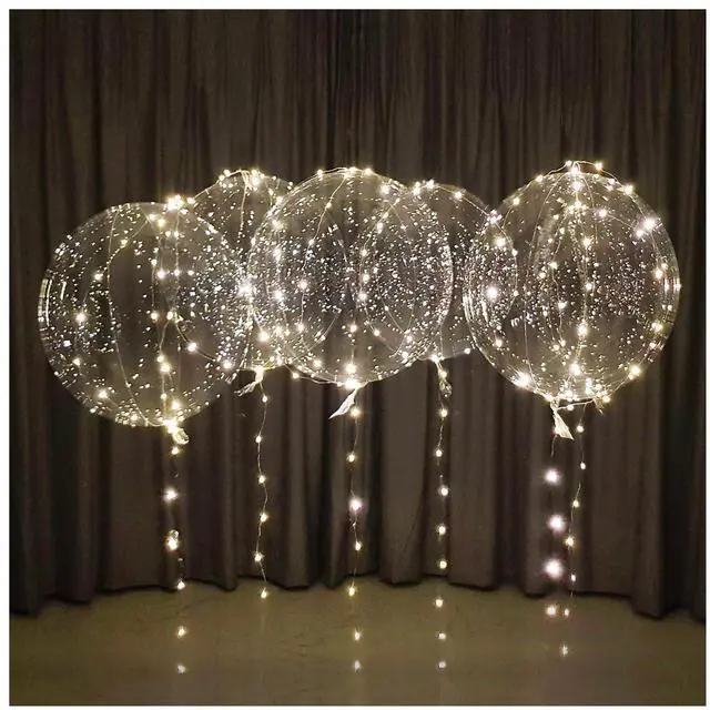 Main image of warm white led balloons with batteries, wedding proposal decorations clear transparent for helium or air, birthday party, halloween decor