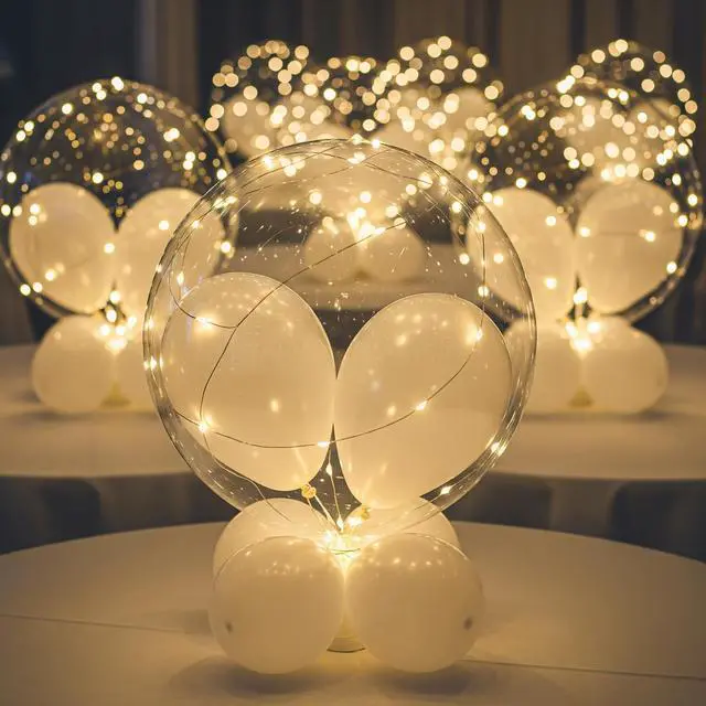 Alt view image 2 of 7 - warm white led balloons with batteries, wedding proposal decorations clear transparent for helium or air, birthday party, halloween decor