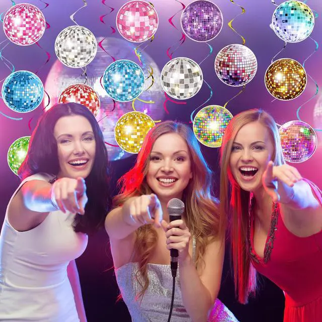 Alt view image 6 of 7 - 35Pcs Disco Party Hanging Swirl Decor, 50s 70s 80s 90s Colorful Disco Ball Birthday Party Decorations disco Themed Party Swirls Streamers Ceiling Supplies for 1950s 1970s Birthday Party Supplies
