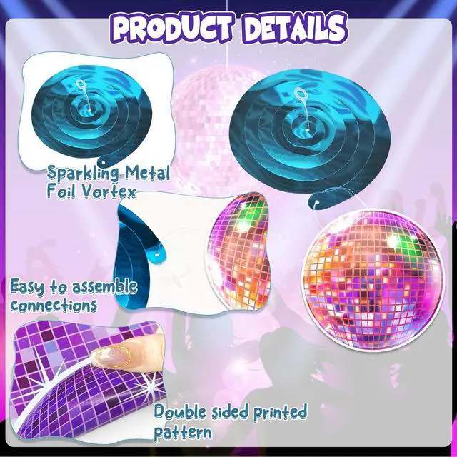 Alt view image 4 of 7 - 35Pcs Disco Party Hanging Swirl Decor, 50s 70s 80s 90s Colorful Disco Ball Birthday Party Decorations disco Themed Party Swirls Streamers Ceiling Supplies for 1950s 1970s Birthday Party Supplies