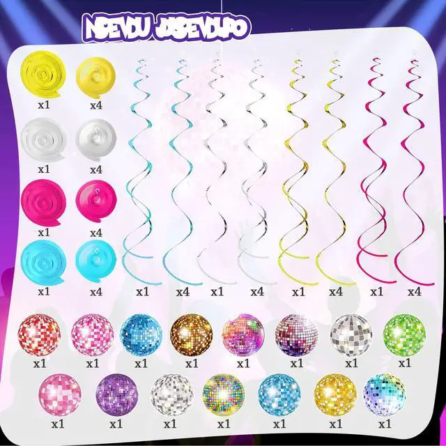 Alt view image 3 of 7 - 35Pcs Disco Party Hanging Swirl Decor, 50s 70s 80s 90s Colorful Disco Ball Birthday Party Decorations disco Themed Party Swirls Streamers Ceiling Supplies for 1950s 1970s Birthday Party Supplies