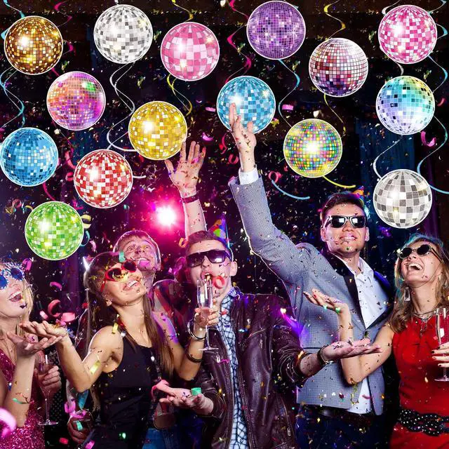 Alt view image 5 of 7 - 35Pcs Disco Party Hanging Swirl Decor, 50s 70s 80s 90s Colorful Disco Ball Birthday Party Decorations disco Themed Party Swirls Streamers Ceiling Supplies for 1950s 1970s Birthday Party Supplies