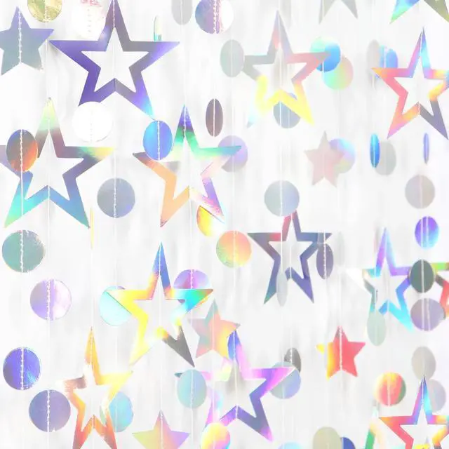 Main image of Iridescent-Disco Holographic-Euphoria Star Party-Decoration Garland - 52ft Neon Twinkle Twinkle Little Star Streamers,Wedding Birthday Bachelorette Baby Bridal Shower Engagement Lasting Surprise