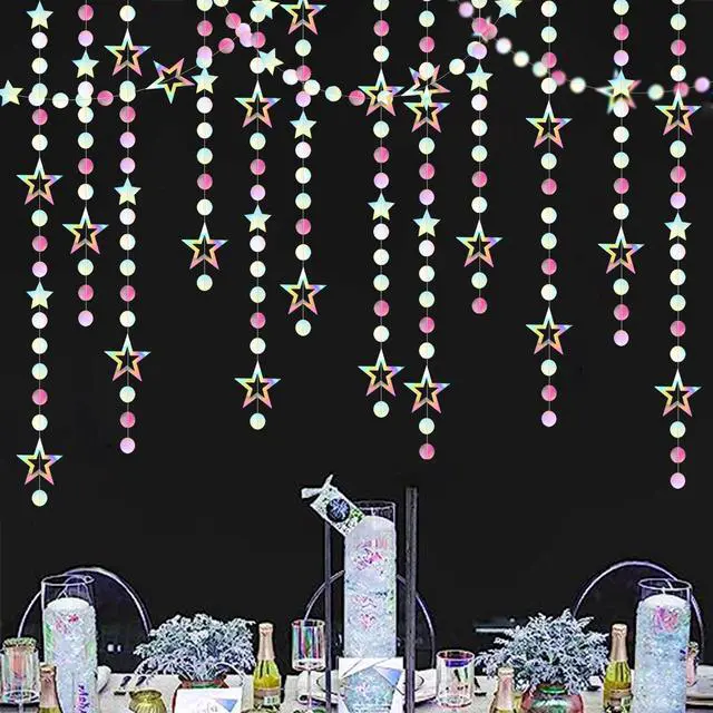 Alt view image 7 of 7 - Iridescent-Disco Holographic-Euphoria Star Party-Decoration Garland - 52ft Neon Twinkle Twinkle Little Star Streamers,Wedding Birthday Bachelorette Baby Bridal Shower Engagement Lasting Surprise