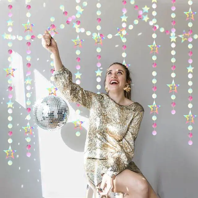 Alt view image 4 of 7 - Iridescent-Disco Holographic-Euphoria Star Party-Decoration Garland - 52ft Neon Twinkle Twinkle Little Star Streamers,Wedding Birthday Bachelorette Baby Bridal Shower Engagement Lasting Surprise