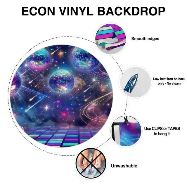 Alt view image 3 of 5 - Disc Retro Glow Party Decorations Set - 9 Piece Kit with 59"x35" Backdrop, 8 Photo Booth Props, Supplies, Favors for Men Women Boyfriend Girlfriend Husband Wife Decor