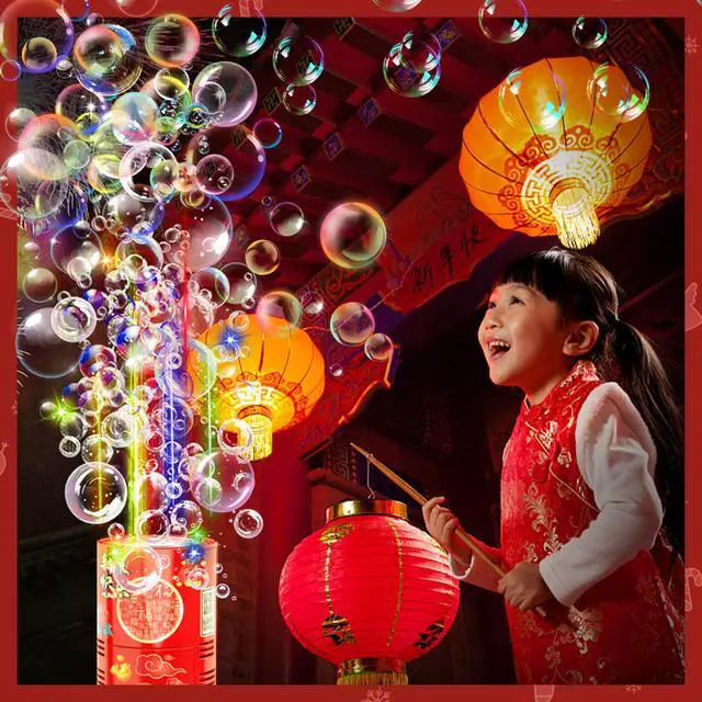 Alt view image 4 of 6 - Fireworks Bubble Machine (13 Holes) with Dazzling RGB LED Lights, Automatic Sparklers Blower Toys, Portable Bubble Maker for Kids Party Wedding Christmas Chinese New Year, Birthday Balloons Decoration