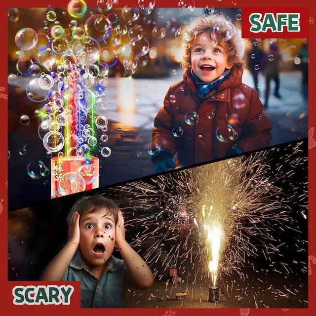 Alt view image 6 of 6 - Fireworks Bubble Machine (13 Holes) with Dazzling RGB LED Lights, Automatic Sparklers Blower Toys, Portable Bubble Maker for Kids Party Wedding Christmas Chinese New Year, Birthday Balloons Decoration