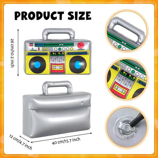 Alt view image 2 of 7 - Inflatable Phone,Inflatable Radio Boombox Microphone,80s 90s Party Decorations,Hip Hop Music Themed Party Decorations,Rappers B-Boys Costume Accessory for Disco Retro Theme Party Decorations