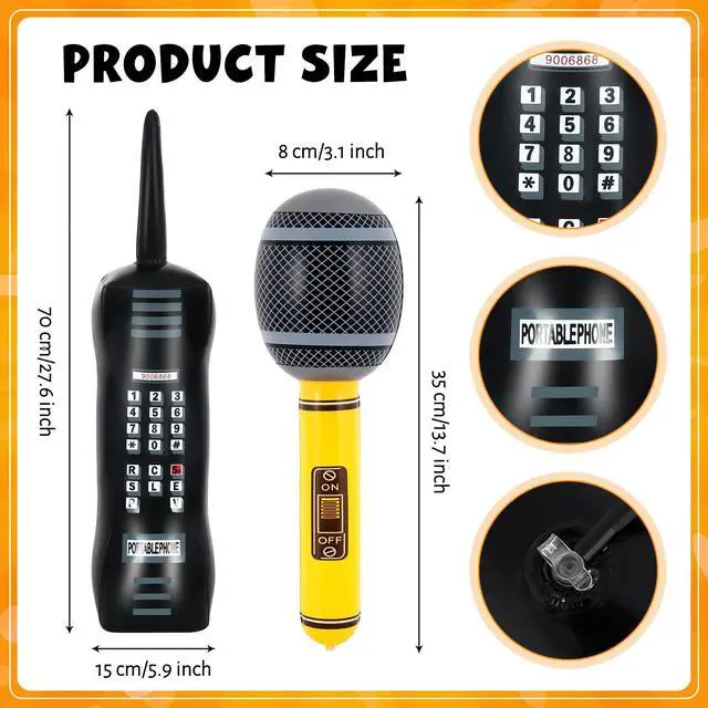 Alt view image 3 of 7 - Inflatable Phone,Inflatable Radio Boombox Microphone,80s 90s Party Decorations,Hip Hop Music Themed Party Decorations,Rappers B-Boys Costume Accessory for Disco Retro Theme Party Decorations