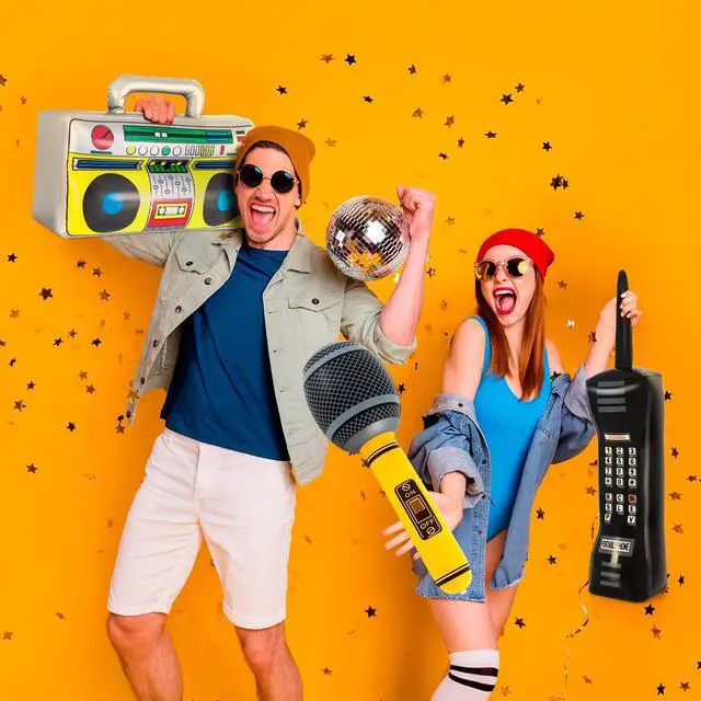 Alt view image 4 of 7 - Inflatable Phone,Inflatable Radio Boombox Microphone,80s 90s Party Decorations,Hip Hop Music Themed Party Decorations,Rappers B-Boys Costume Accessory for Disco Retro Theme Party Decorations