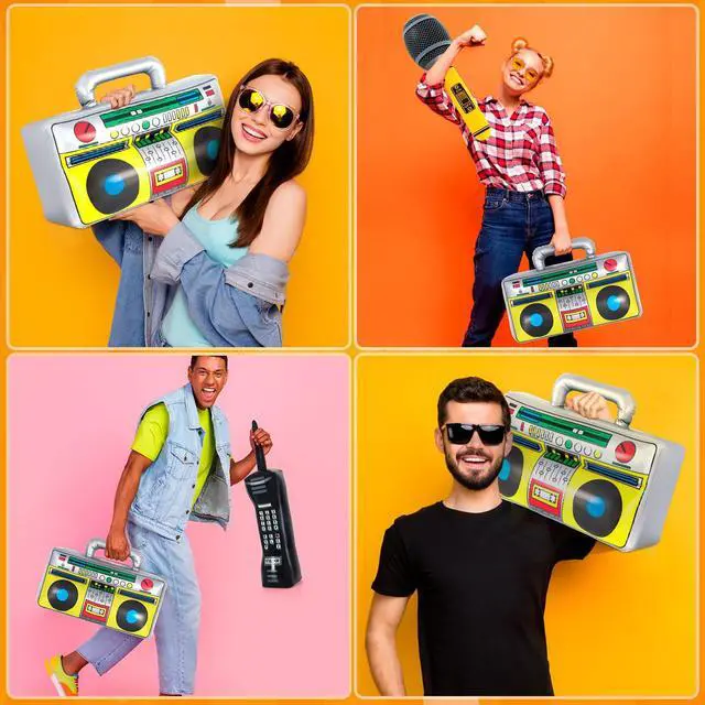 Alt view image 7 of 7 - Inflatable Phone,Inflatable Radio Boombox Microphone,80s 90s Party Decorations,Hip Hop Music Themed Party Decorations,Rappers B-Boys Costume Accessory for Disco Retro Theme Party Decorations
