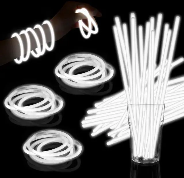 Main image of 60 Pack 8 White Glow Sticks Bulk with 60 Connectors Neon Glow In The Dark Party favors Supplies for Holiday Birthday Party Decoration (White)