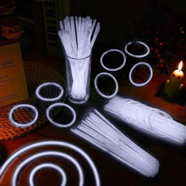 Alt view image 4 of 6 - 60 Pack 8 White Glow Sticks Bulk with 60 Connectors Neon Glow In The Dark Party favors Supplies for Holiday Birthday Party Decoration (White)