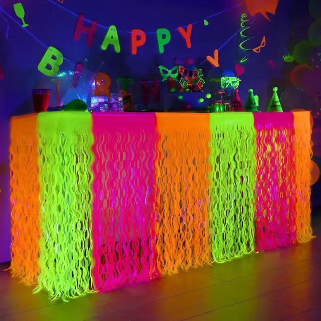 Main image of Glow in The Dark Party Supplies, Neon Wavy Table Skirts, 2 Pack
