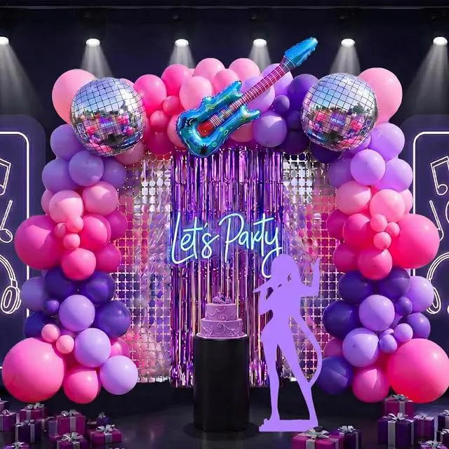 Main image of 157 Pcs K Pop Party Decoration Kit Holographic Tassels Music Balloons Arch Kit with Disco Ball Blue Guitar Balloon for Disco Music Backdrop Prom Fan Gatherings Birthday Party Decor