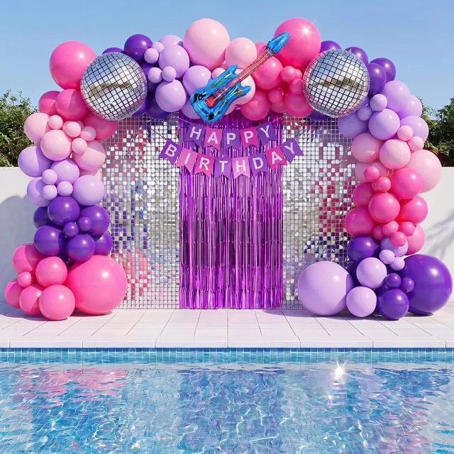 Alt view image 4 of 6 - 157 Pcs K Pop Party Decoration Kit Holographic Tassels Music Balloons Arch Kit with Disco Ball Blue Guitar Balloon for Disco Music Backdrop Prom Fan Gatherings Birthday Party Decor