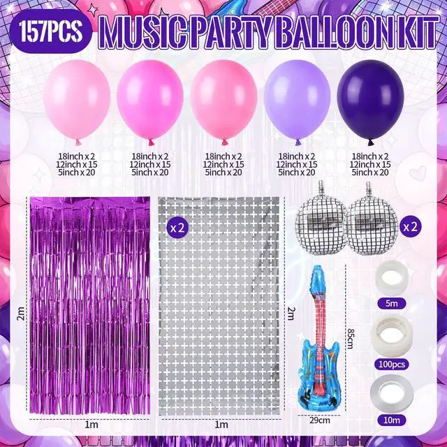 Alt view image 2 of 6 - 157 Pcs K Pop Party Decoration Kit Holographic Tassels Music Balloons Arch Kit with Disco Ball Blue Guitar Balloon for Disco Music Backdrop Prom Fan Gatherings Birthday Party Decor