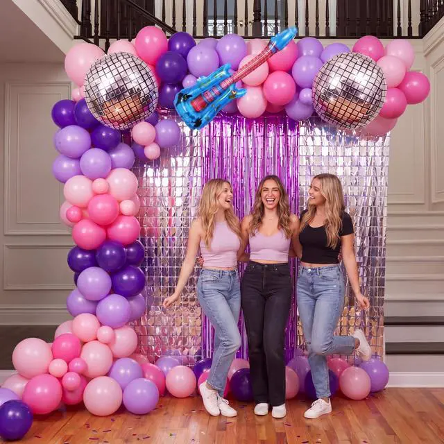 Alt view image 6 of 6 - 157 Pcs K Pop Party Decoration Kit Holographic Tassels Music Balloons Arch Kit with Disco Ball Blue Guitar Balloon for Disco Music Backdrop Prom Fan Gatherings Birthday Party Decor