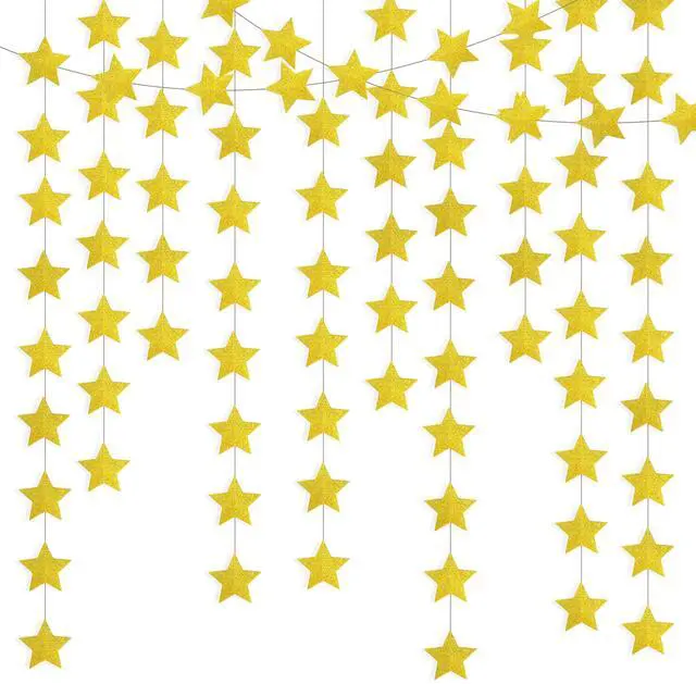 Main image of Glitter Gold Iridescent-Star-Garland 90FT 240 Pcs Sparkling Star Streamers Hanging Glitter Star Banner Backdrop for Birthday, Baby Shower, Wedding, Christmas Party Decorations (6 Packs)