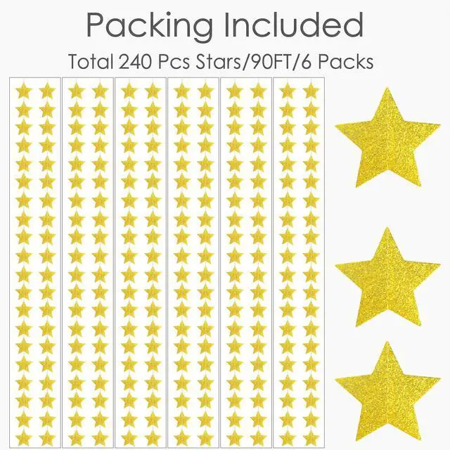 Alt view image 2 of 7 - Glitter Gold Iridescent-Star-Garland 90FT 240 Pcs Sparkling Star Streamers Hanging Glitter Star Banner Backdrop for Birthday, Baby Shower, Wedding, Christmas Party Decorations (6 Packs)