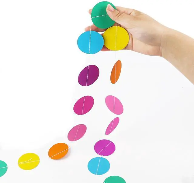 Alt view image 4 of 7 - 5pcs Colorful Paper Garland Party Decorations Circle Dots Hanging Rainbow Decorations for Birthday Wedding Baby Shower Classroom Candyland Streamers Party Supplies (66ft)