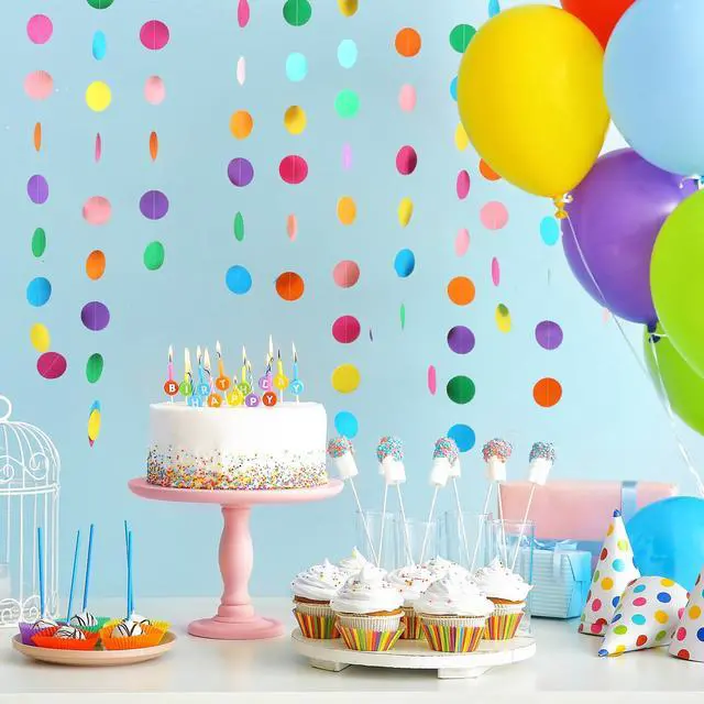Alt view image 6 of 7 - 5pcs Colorful Paper Garland Party Decorations Circle Dots Hanging Rainbow Decorations for Birthday Wedding Baby Shower Classroom Candyland Streamers Party Supplies (66ft)