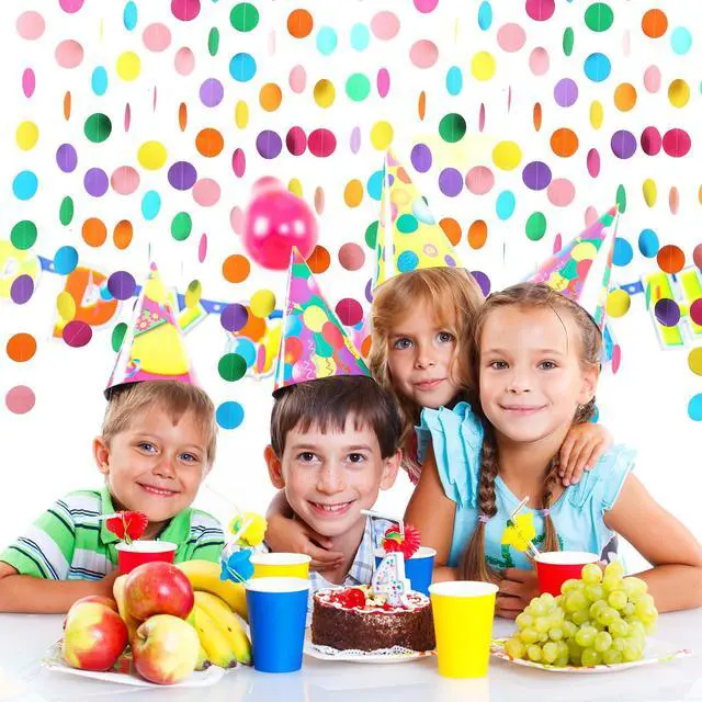 Alt view image 5 of 7 - 5pcs Colorful Paper Garland Party Decorations Circle Dots Hanging Rainbow Decorations for Birthday Wedding Baby Shower Classroom Candyland Streamers Party Supplies (66ft)