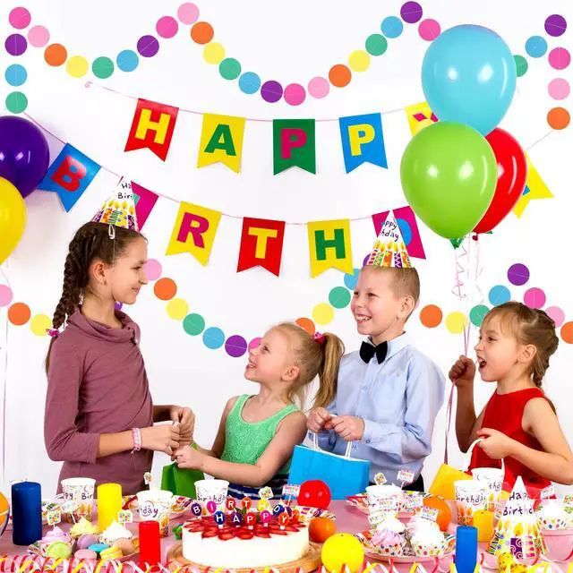 Alt view image 7 of 7 - 5pcs Colorful Paper Garland Party Decorations Circle Dots Hanging Rainbow Decorations for Birthday Wedding Baby Shower Classroom Candyland Streamers Party Supplies (66ft)