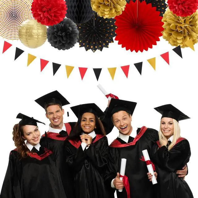 Alt view image 4 of 7 - Red-Black Gold Casino Theme Party-Decorations - 20pcs Game Night Paper Lanterns Fans,Tissue Pom Poms,Honeycomb Balls,Bunting,Birthday Graduation Wedding Bridal Baby Shower Decor Burgleda