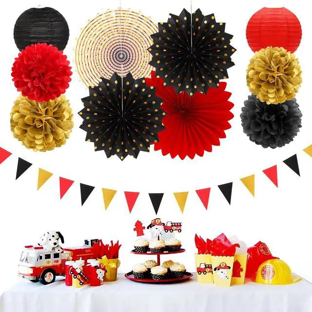 Alt view image 5 of 7 - Red-Black Gold Casino Theme Party-Decorations - 20pcs Game Night Paper Lanterns Fans,Tissue Pom Poms,Honeycomb Balls,Bunting,Birthday Graduation Wedding Bridal Baby Shower Decor Burgleda
