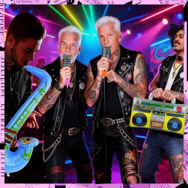 Alt view image 4 of 6 - 12 Pieces Inflatable Instruments Party Props Set Photo Booth Props Inflatable Guitar Bass Saxophone Piano Microphone Glasses Stereo Big Phone Rock Star Toys Vintage Period Party Decorations