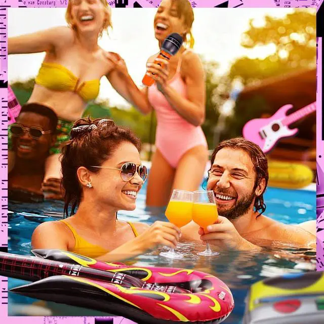 Alt view image 6 of 6 - 12 Pieces Inflatable Instruments Party Props Set Photo Booth Props Inflatable Guitar Bass Saxophone Piano Microphone Glasses Stereo Big Phone Rock Star Toys Vintage Period Party Decorations