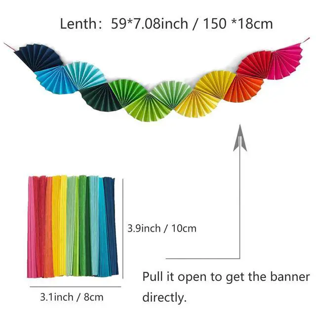 Alt view image 2 of 6 - Banner Garland Fan-Shaped, Rainbow Colors Wall Decor Party Decorations for Birthday Wedding College Nurse Graduation Holiday New Year, Festive Supplies