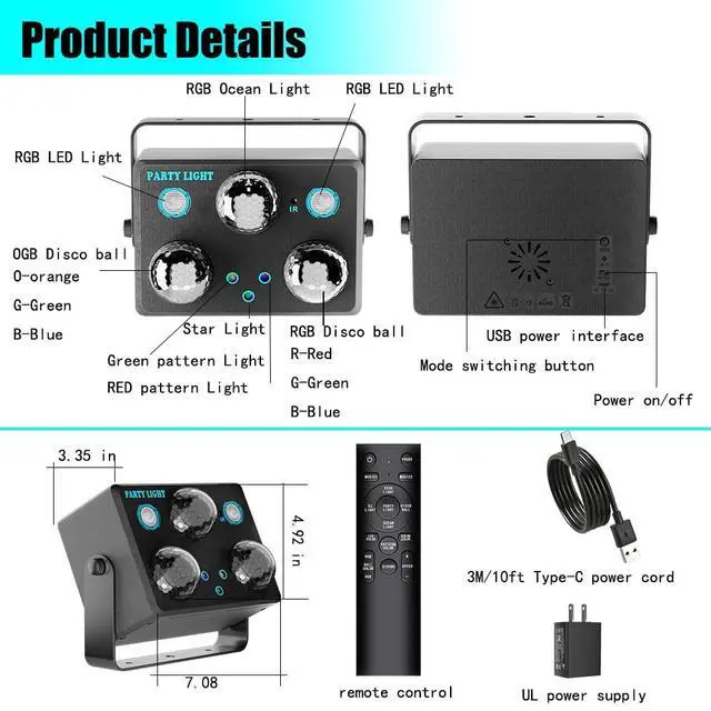 Alt view image 6 of 7 - Disco Ball Party Lights,DJ Disco Lights Sound Activated LED Stage Strobe Light Star Ocean Projector with Remote Control for Home Decoration Parties Gift Club Bar Festival Christmas Birthday Wedding