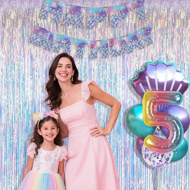 Alt view image 2 of 7 - Iridescent Party Decorations Fringe Backdrop, Sparkling Holographic Foil Fringe Tinsel Curtains for Frozen Mermaid Birthday Party Decor - 3.28x6.56ft 2 Packs