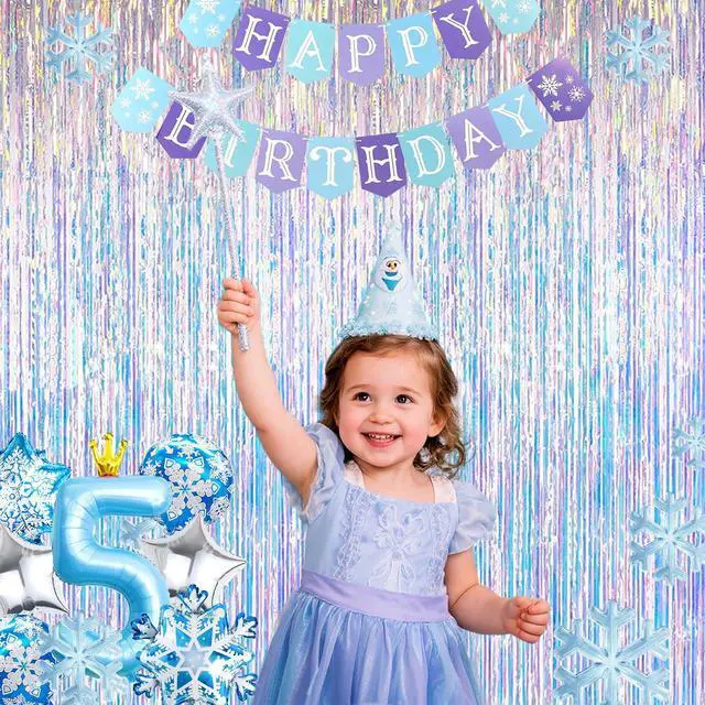 Alt view image 5 of 7 - Iridescent Party Decorations Fringe Backdrop, Sparkling Holographic Foil Fringe Tinsel Curtains for Frozen Mermaid Birthday Party Decor - 3.28x6.56ft 2 Packs