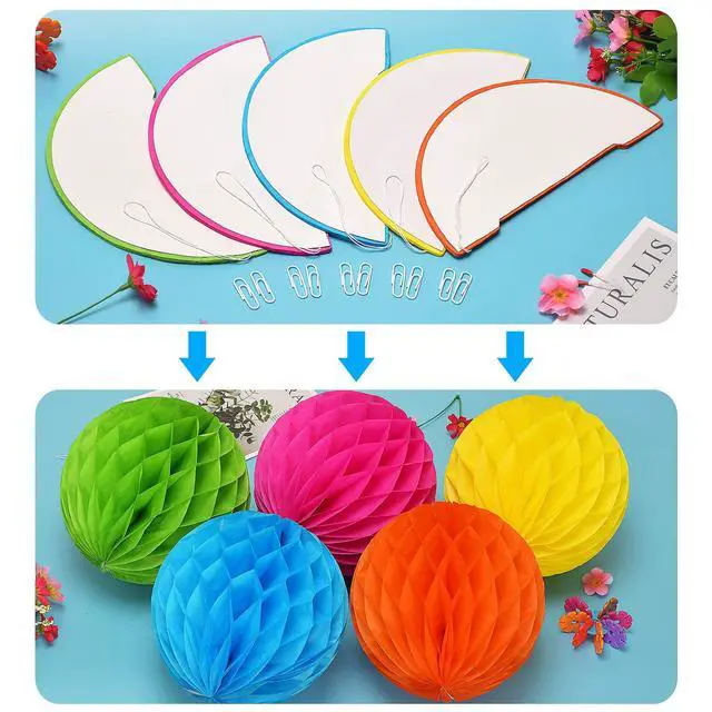Alt view image 3 of 7 - Colorful Paper Party Decorations, Tissue Paper Flower&Party Pom Poms wth Swirl Streamers, Premium Material with Vivid Colors, Hanging Décor for Birthday/Wedding/Bridal Shower/Bachelorette