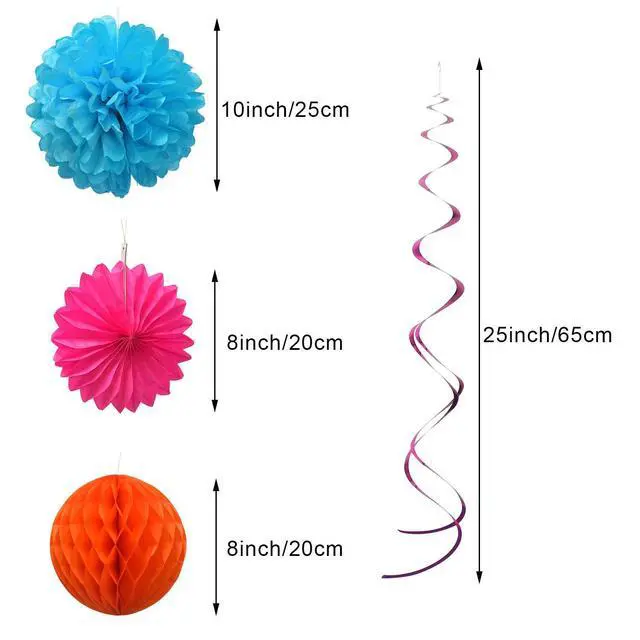 Alt view image 5 of 7 - Colorful Paper Party Decorations, Tissue Paper Flower&Party Pom Poms wth Swirl Streamers, Premium Material with Vivid Colors, Hanging Décor for Birthday/Wedding/Bridal Shower/Bachelorette