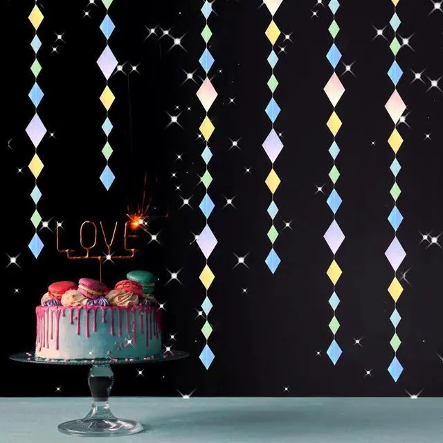 Alt view image 7 of 7 - Iridescent Disco-Holographic Party-Decoration Garland - 52Ft Bachelorette Baby Bridal Shower Hanging Paper Streamers,Wedding Birthday Engagement Valentines Day Decor Supplies Lasting Surprise