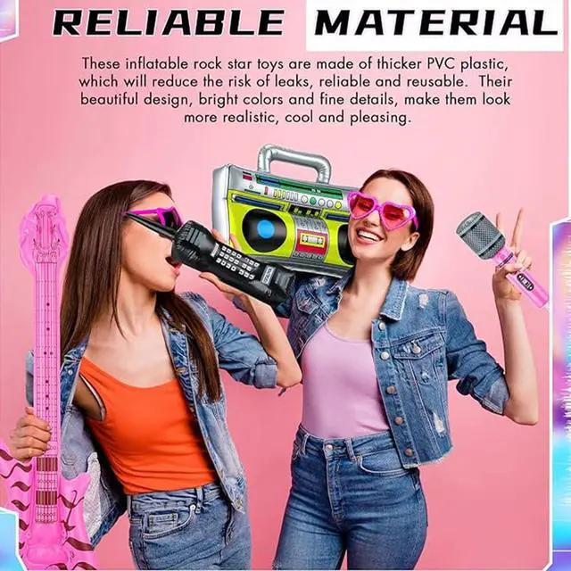 Alt view image 2 of 7 - Inflatable Rock Star Set Guitars Inflatable Saxophone Bass Lute Microphones Mobile Phone Recorder Piano 70s 80s 90s Party Decoration Photo Props